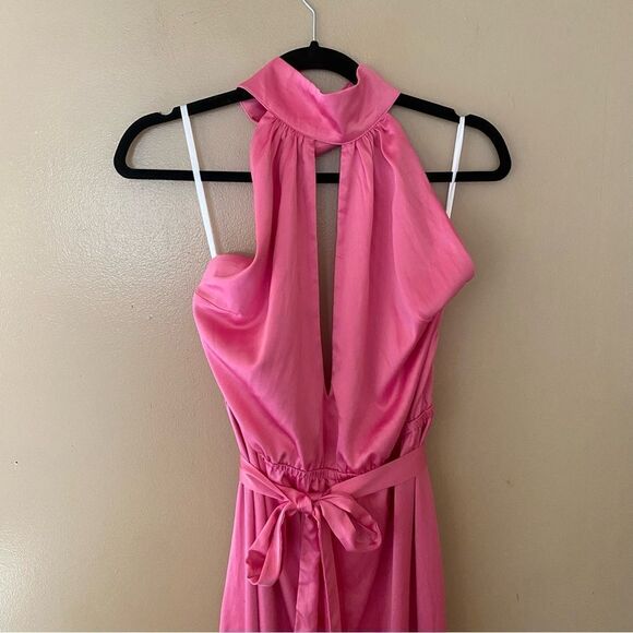 NWT More To Come Janece Keyhole Jumpsuit in Pink halter wide leg toe Revolve XL - Picture 10 of 13